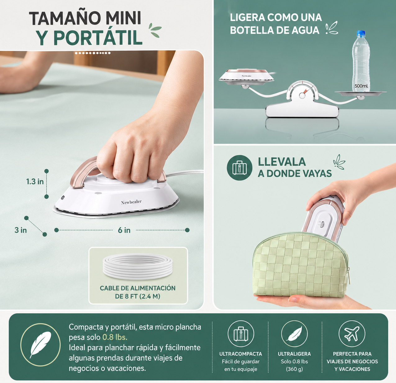 Mini Plancha Portable - Viaja ligero. Viste impecable.